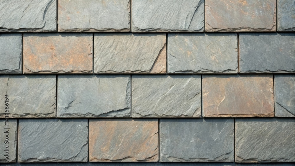 Poster A medium closeup image of a synthetic slate tile highlighting its rugged surface and the subtle variations in color demonstrating durability against extreme weather.