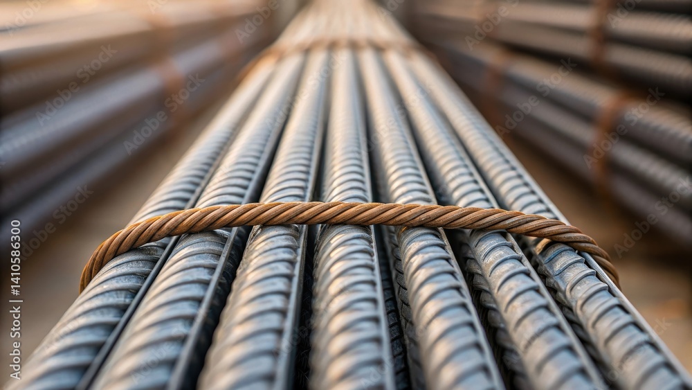 Aufkleber A medium closeup of a bundle of rebar sped together showcasing the pristine condition of the nanoengineered materials ready for installation on a modern construction project.