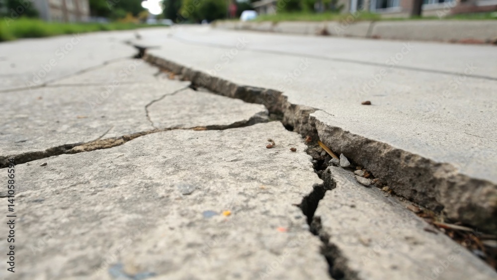 Poster a medium closeup of a cracked concrete slab undergoing healing with a focus on the expulsion of a vi
