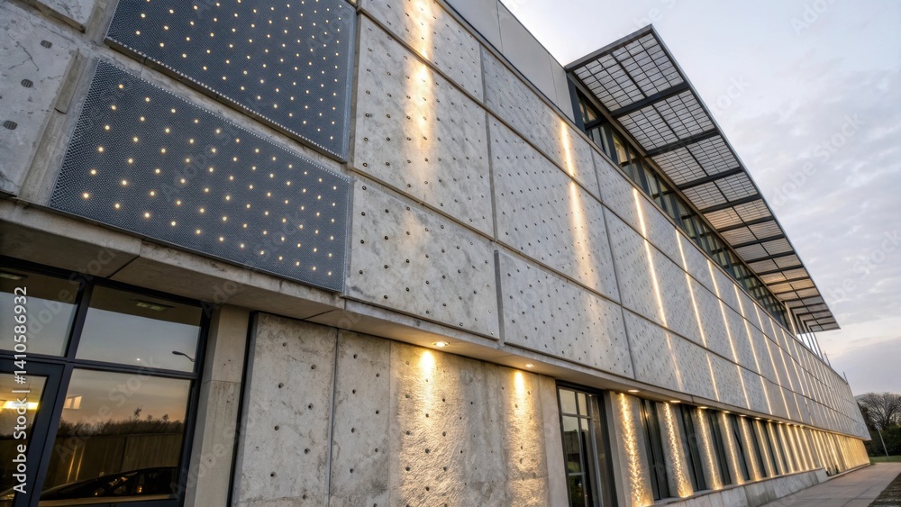 Aufkleber a medium closeup of a facade featuring translucent concrete infused with photovoltaic elements revea