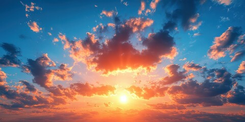 Beautiful sunset over the horizon with vibrant clouds in the evening sky
