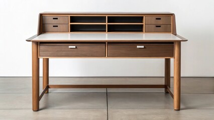 A medium closeup of a multifunctional workspace unit that seamlessly transitions between a desk and a dining table showing the compact assembly for small living areas.