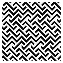 black and white seamless pattern, geometric, repeating pattern with a zigzag or angular maze-like appearance.