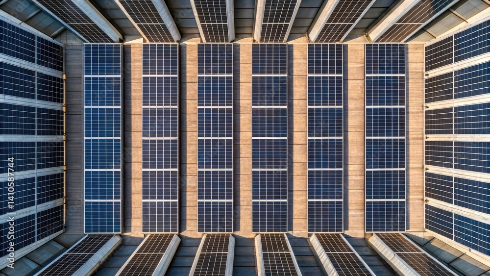 Poster A medium closeup of a panel collection from an aerial perspective revealing the array of solar cells across different angles enhancing the overall aesthetic of energyharvesting