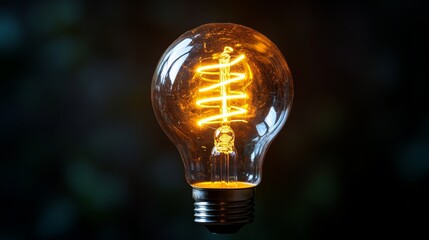 Glowing Filament Light Bulb - Close-up of a vintage incandescent light bulb with a glowing filament, set against a dark background