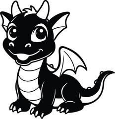 Adorable Cartoon Dragon Line Art for Children's Activities
