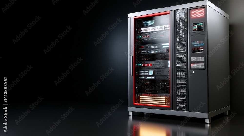Poster a data center packed with rack servers and supercomputers showcases modern telecommunications and su
