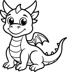 Adorable Cartoon Dragon Line Art for Children's Activities