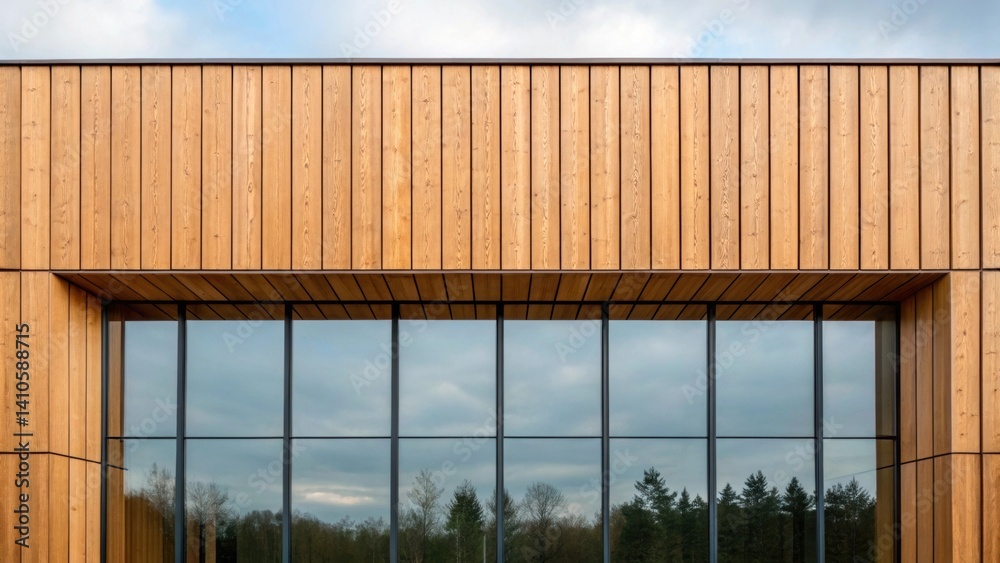 Aufkleber a medium closeup of a transparent wood facade on a contemporary building reflecting its surroundings