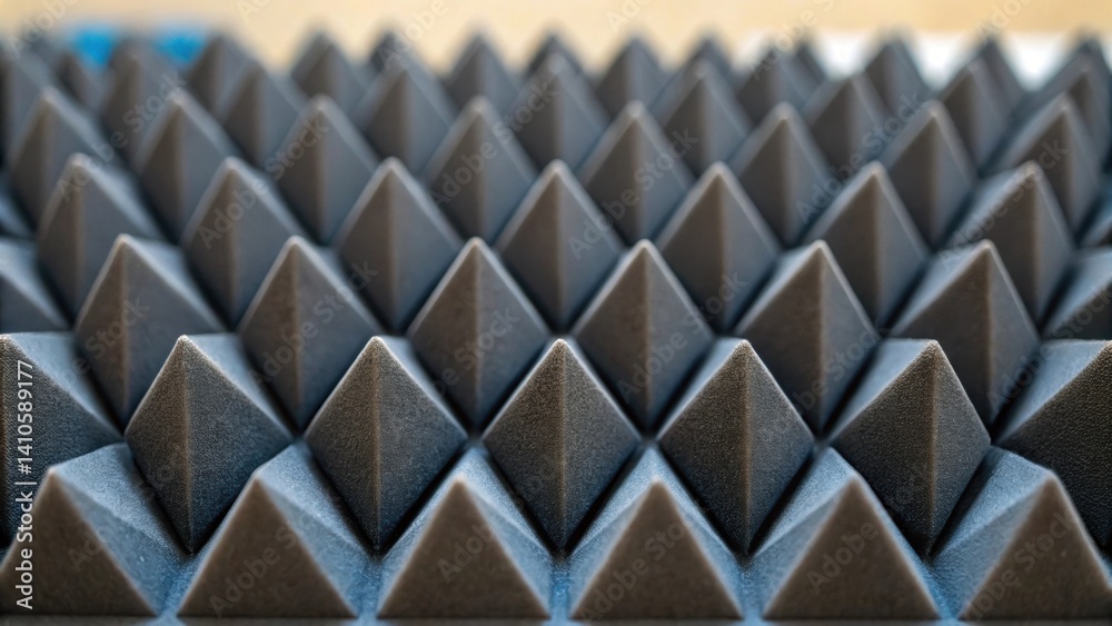 Aufkleber A medium closeup of dense foam blocks with a unique pyramidal surface illustrating their ability to absorb sound in busy city spaces.
