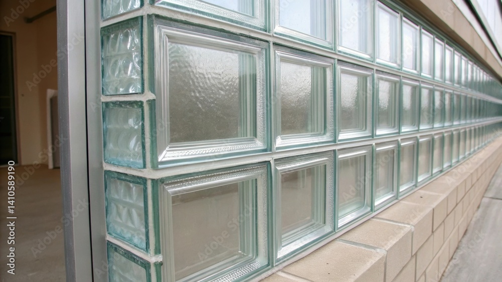 Aufkleber A medium closeup of fireresistant glass blocks forming part of a transparent partition highlighting their clarity and strength while ensuring compliance with building safety
