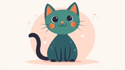 Cute cartoon cat sitting, pastel background, digital art, children's book illustration, possible use in greeting card or website design