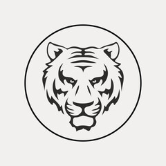 Vector tiger head, face for retro logos, emblems, badges, labels template and t-shirt vintage design element. Isolated on white background