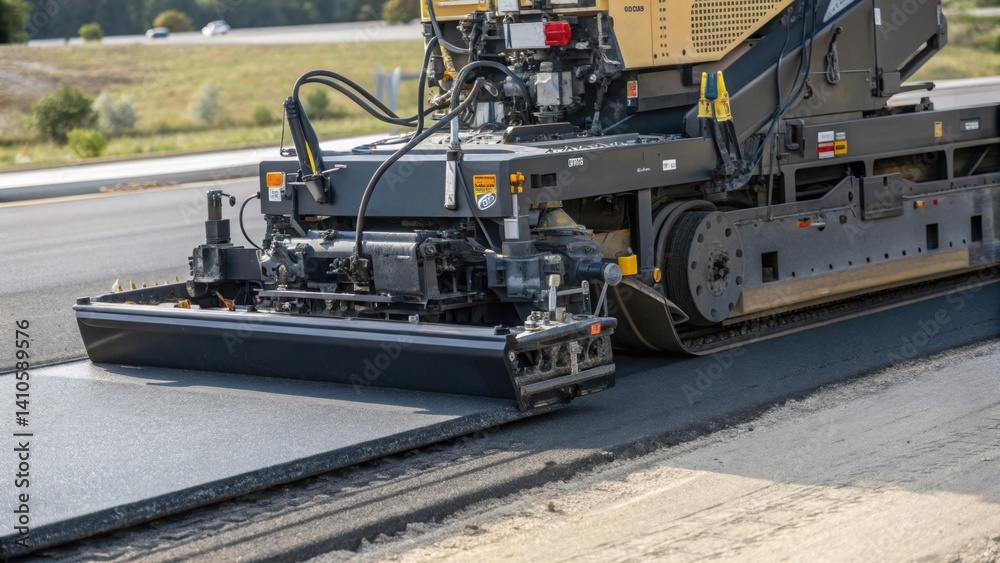 Aufkleber A medium closeup of the articulated joints on an autonomous road paver displaying the complex engineering allowing for flexible maneuvering across different surface gradients.