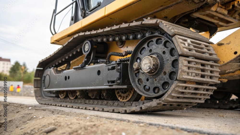 Aufkleber A medium closeup of the undercarriage showcasing the mechanical components that enable precise movement and stability during grading operations.
