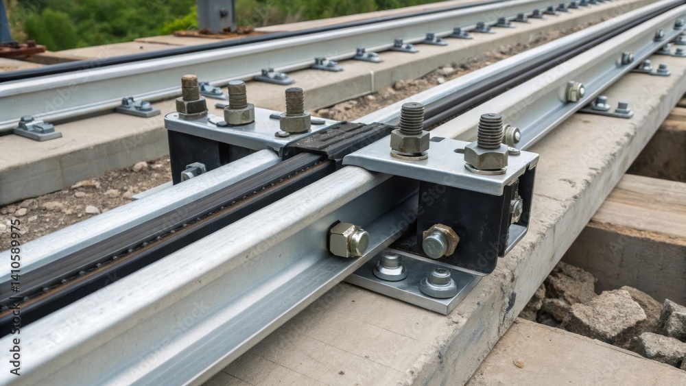 Aufkleber A medium closeup of two interconnected sections of a flexible beam with visible bolts and connectors illustrating how flexibility can enhance structural integrity during seismic