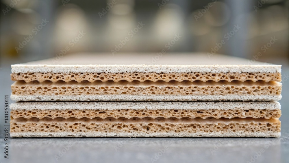 Poster a medium closeup revealing a crosssectional view of a selfrepairing facade material highlighting lay