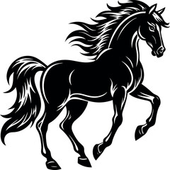Dynamic Running Horse Vector – Black Silhouette for Racing, Rodeo, and Action Concepts