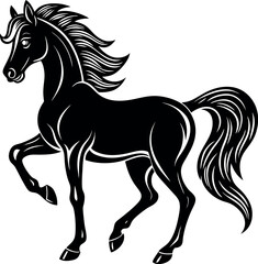 Stylized Horse Walking Pose Vector – Graceful Animal Silhouette for Nature and Farm Art Projects