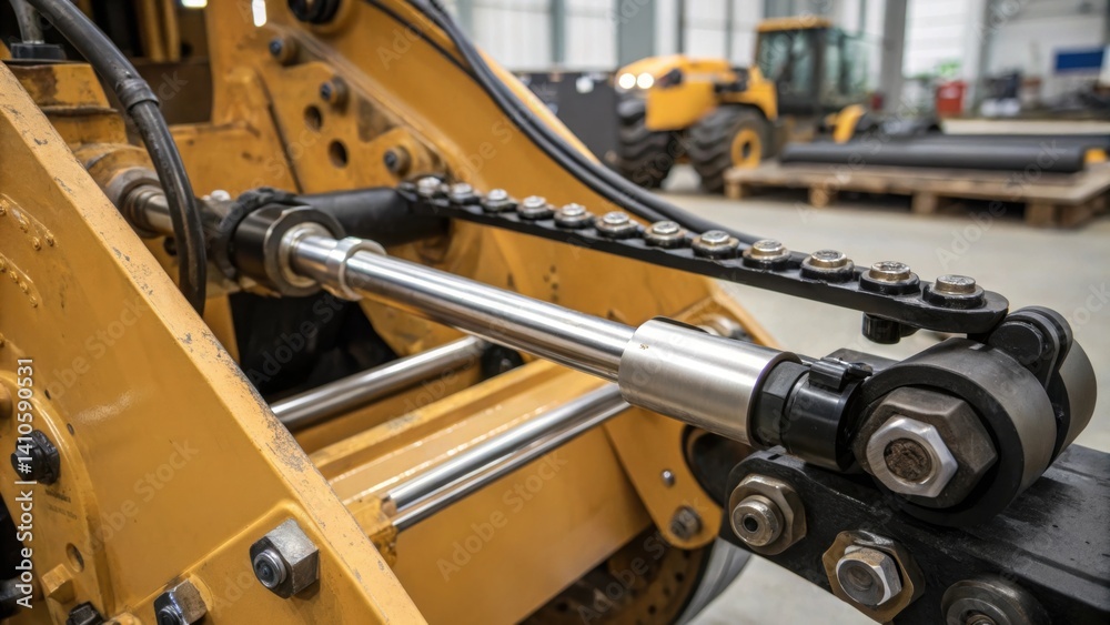 Poster a medium closeup showing the machines articulated joints and hydraulic components that allow for pre