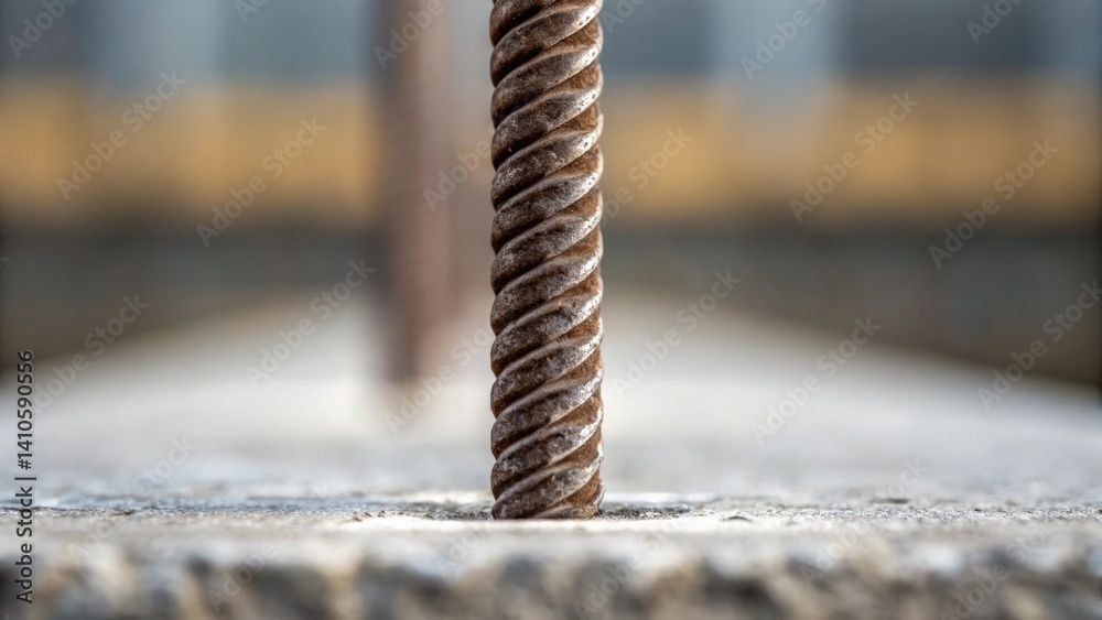 Aufkleber A medium closeup showing the rebar embedded in concrete probing the interaction between the nanoengineered surface and the surrounding material with microdetailed textures in