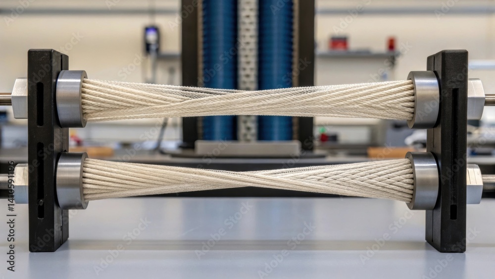 Poster An image of a composite material being tested under tension with the fibers visibly stretching illustrating its remarkable strength and flexibility.