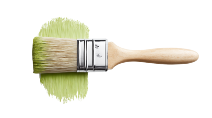 Paintbrush Applying Green Paint Stroke Isolated On Transparent Background