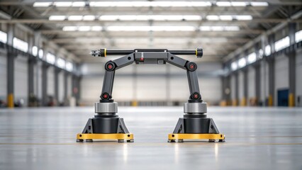 A profile view of the robotic arms base with stabilizing feet designed for ensuring balance and support during the installation of large ceiling tiles in a spacious interior