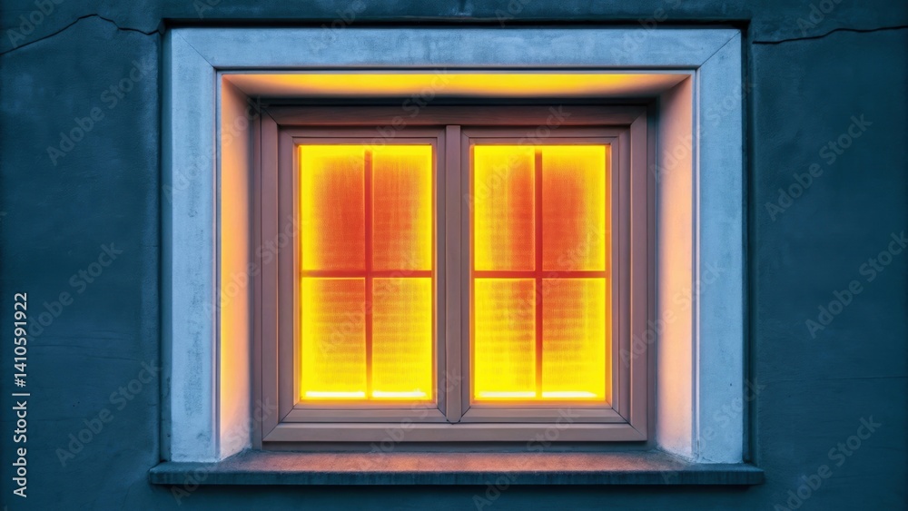 Poster a thermal imaging drone captures a medium closeup of a window revealing heat escaping through cracks