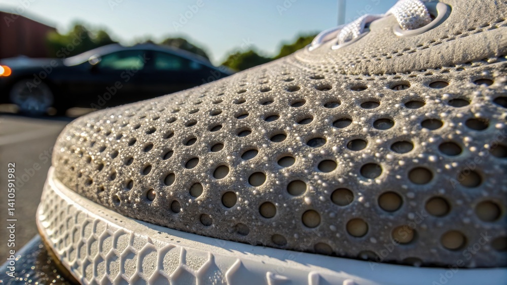 Poster a unique closeup of a porous heatreflective material that allows air circulation featuring tiny hole
