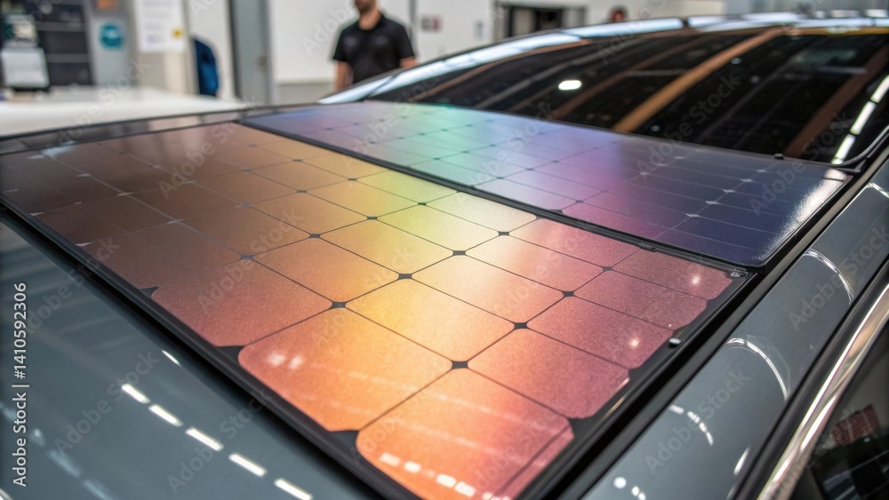 Poster Closeup of a hightech material with a reflective surface that varies its tint according to heat levels creating a visually striking effect that enhances energy conservation.