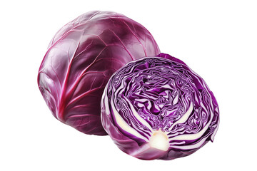Obraz premium Close-up of a sliced purple cabbage isolated on transparent background. Concept of fresh vegetables and healthy eating