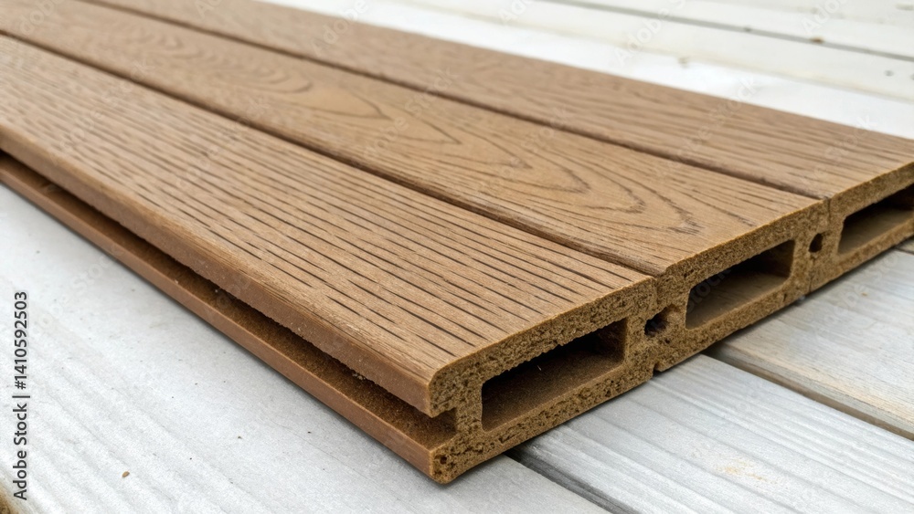 Poster Closeup of a piece of plastic lumber being emphasizing the resemblance to traditional wooden materials while illustrating the ease of use and versatility of recycled plastics.