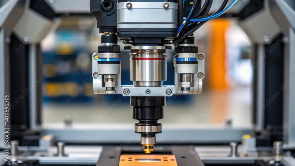 Aufkleber Closeup of a robotic endeffector showcasing its sophisticated mechanism and sensors designed for realtime monitoring of weld quality and temperature.