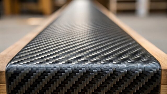 Closeup of the end grain of the carbon fiber beam revealing layered composites and the innovative buildup that contributes to its high strength.