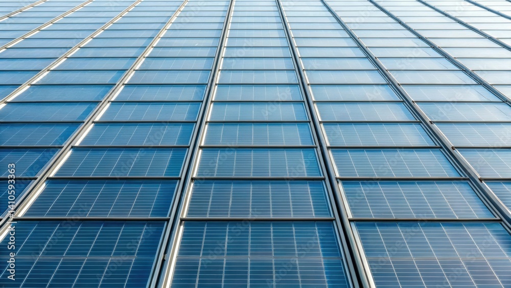 Leinwandbilder closeup of translucent solar panels embedded in an office buildings glass faã§ade allowing natural l