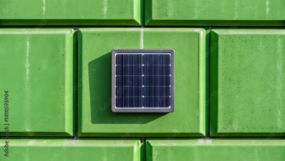 Poster energy efficiency a closeup of a green concrete wall with an attached solar panel illustrating the i