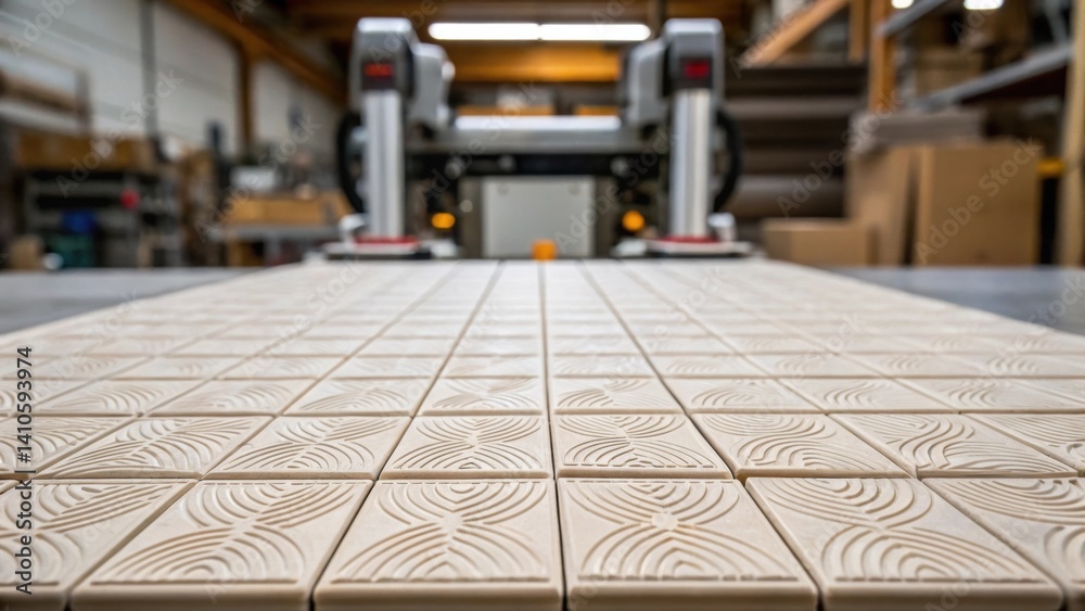 Leinwandbilder medium closeup depicting a finished tile installation area with the robotic equipment in the backgro