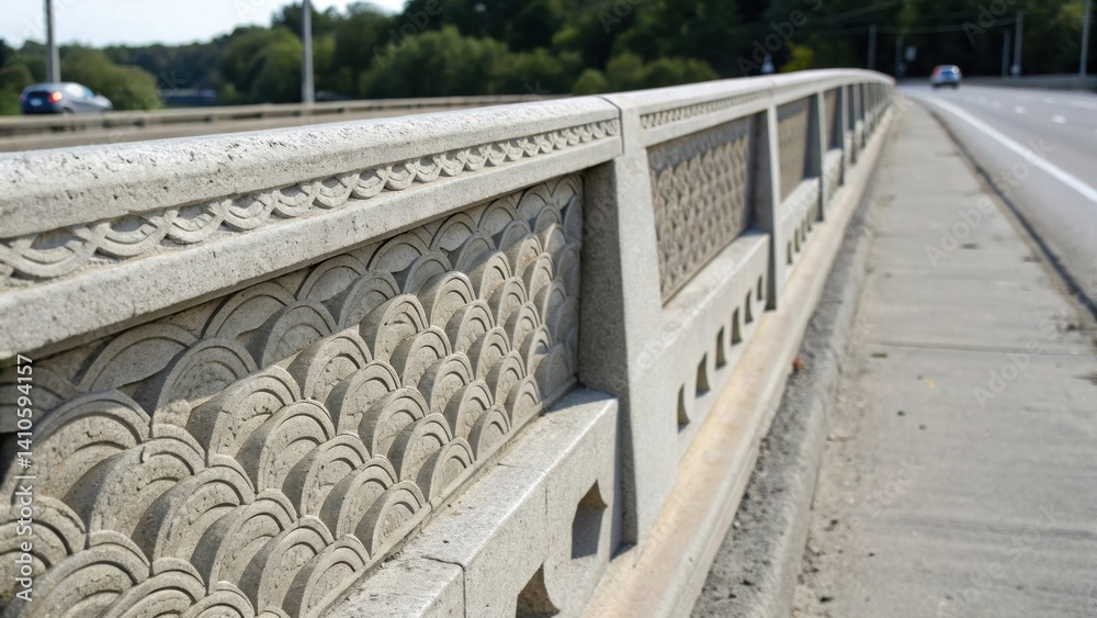 Aufkleber Medium closeup highlighting a concrete bridge panel with textured surface patterns that enhance both aesthetics and grip for vehicles.