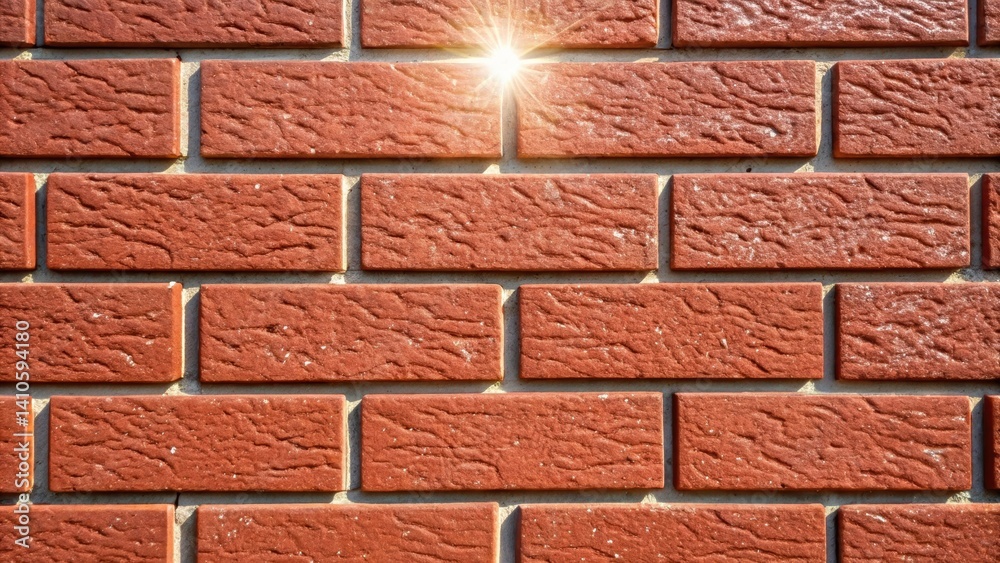 Poster Medium closeup of a brick wall featuring embedded microstructures that enhance dirtrepellent properties highlighted by the sunlight reflecting off its clean surface.