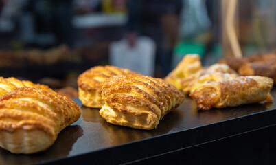 Crispy puff pastry with sugar glaze showcase