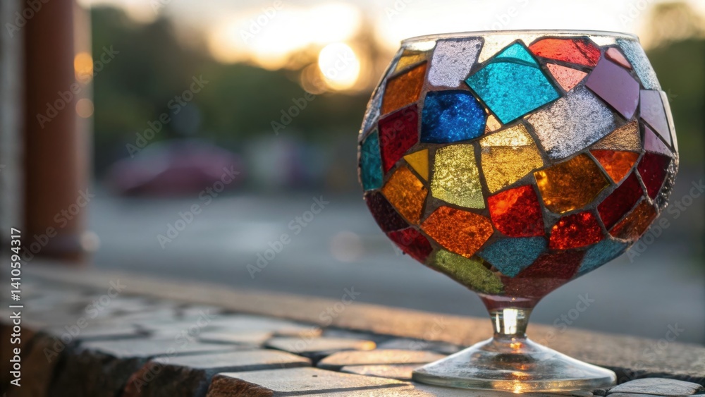 Poster medium closeup of a glass composite featuring embedded nanoparticles reflecting light in vibrant col
