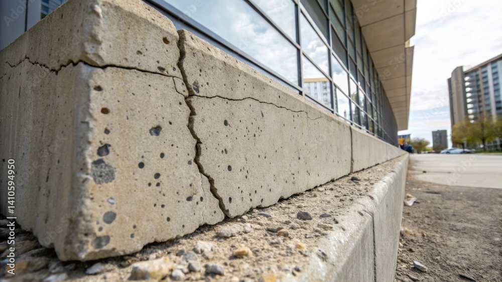 Aufkleber Medium closeup showcasing a selfrepairing concrete facade with visible microcapsules embedded within the surface indicating the presence of healing agents that have oozed out to