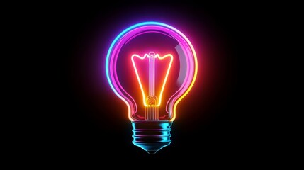Neon Light Bulb Illumination - Vibrant neon light bulb glowing in the dark, showcasing creativity and innovation