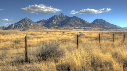Obraz premium Panoramic View Of Plains And Mountains Under Sunny Sky