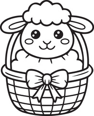 Cute Lamb Sheep in Easter Basket Coloring Page Silhouette 