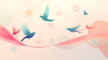 abstract breath with notification bubbles turning into birds and vanishing