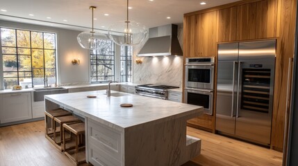 Modern double-island kitchen with hidden appliances 