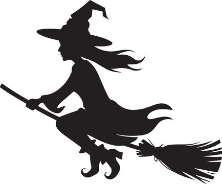 recommend clip art: Spooky Halloween Flying Witch Broomstick Silhouette Vector 