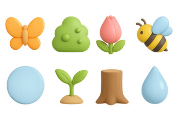3D icon set of picnic in nature: book, blanket, radio, juice bottle, fruit bowl, paper plates, picnic basket, thermos. 3d icon. icons set of 3d style in a modern design. Isolated
